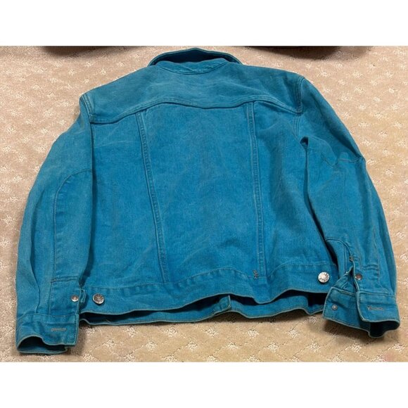 Vintage Calvin Klein Denim Jacket Women's L Teal Turquoise Made in USA 90s Jean - Picture 2 of 3